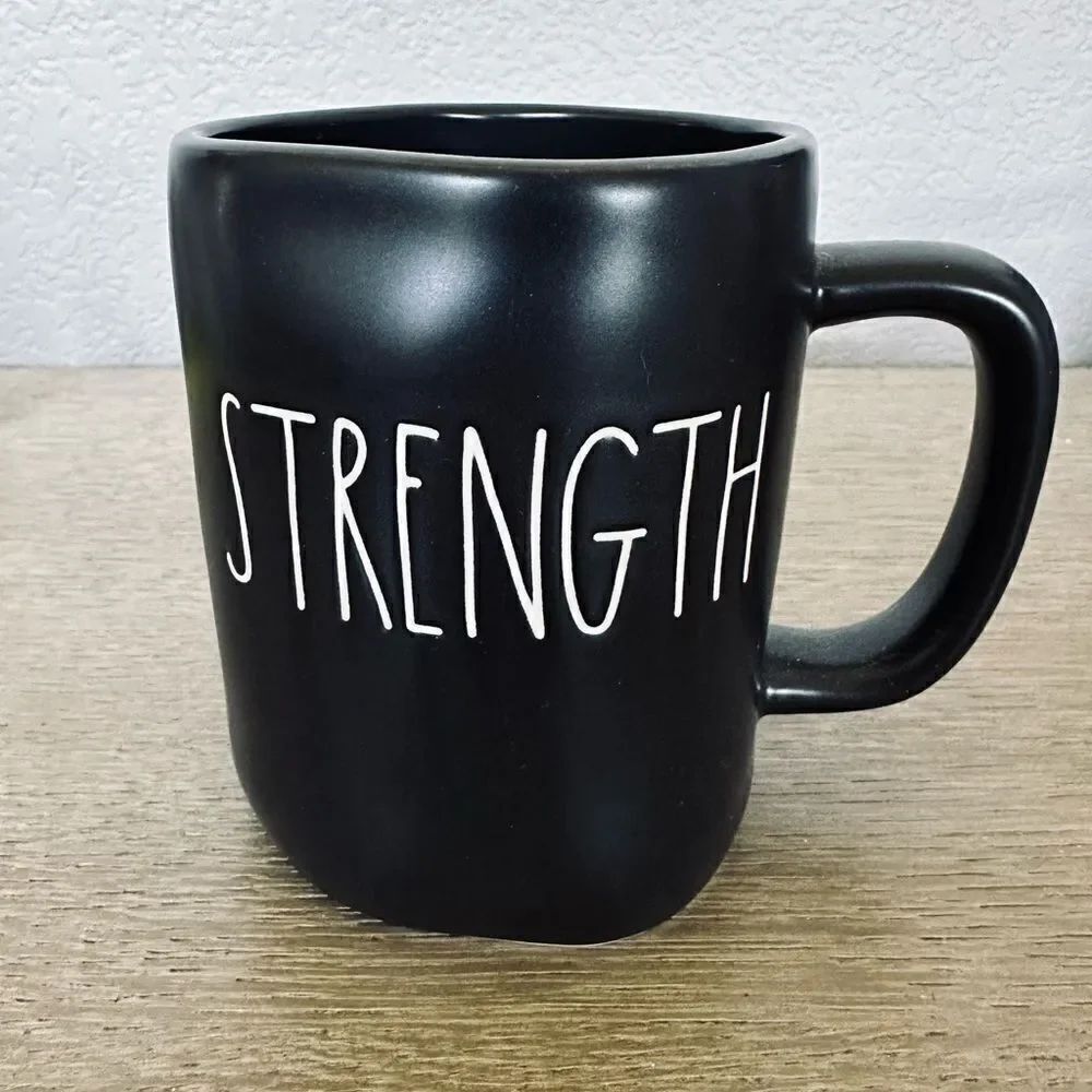 Rae Dunn Strength Black Ceramic Coffee Mug Cup